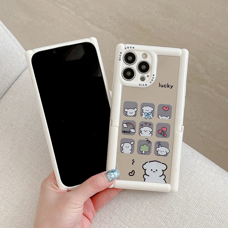 Cute Phone Cases - Cartoon Puppy Cat Holder Stand, Mirror Case for iPhone 15, 14, 13, 12, 11 Pro Max - TSP296