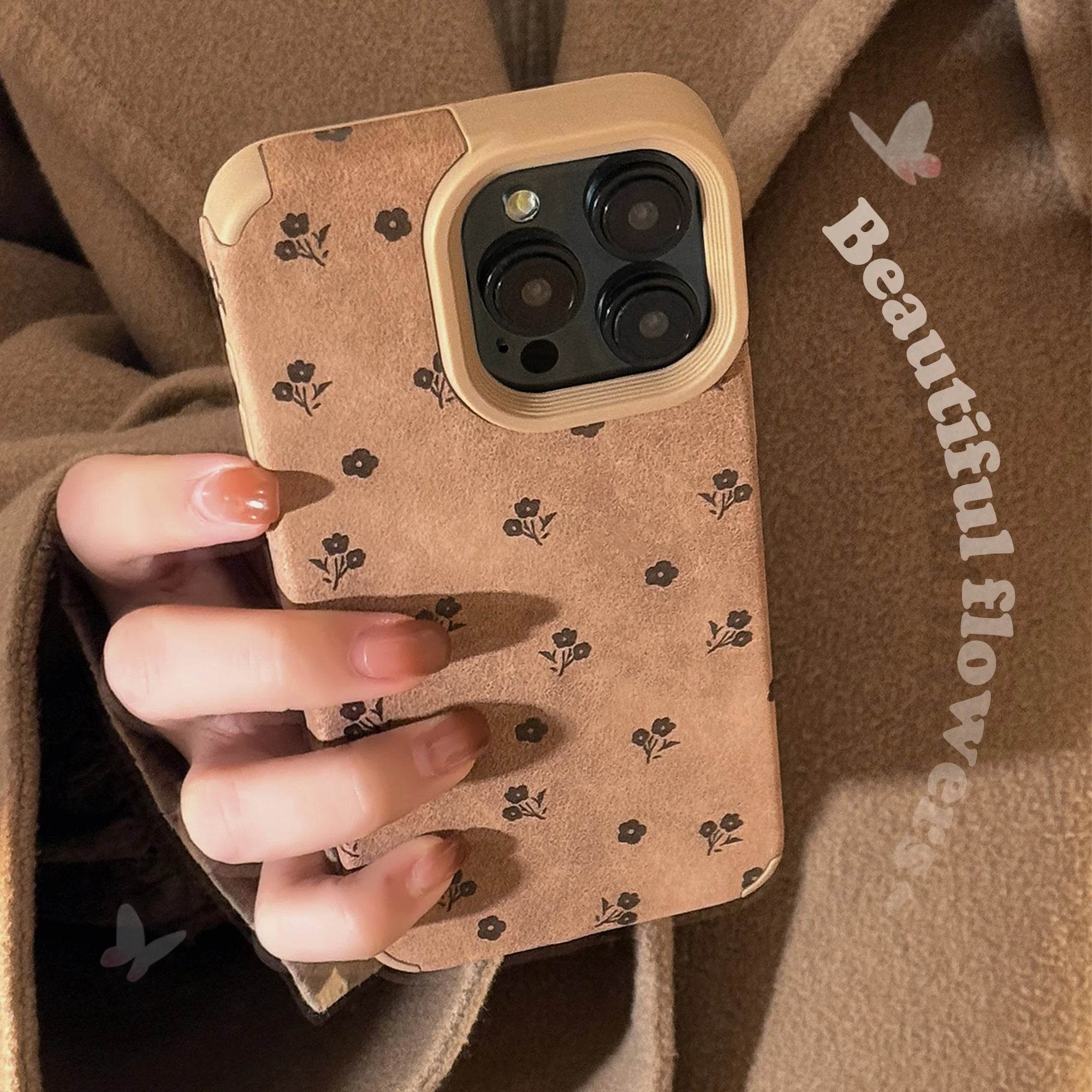 Cute Phone Cases for iPhone 16, 15, 14, 13 Pro Max - Chocolate Floral Print Chic Back Cover - PC8311 - Touchy Style