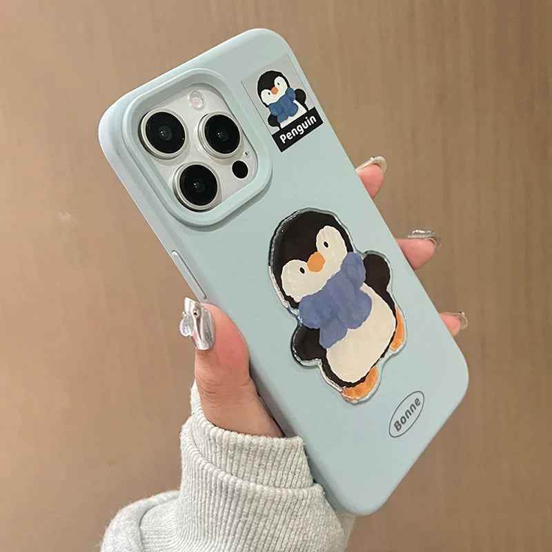 Cute Phone Cases For iPhone 12, 13, 14, 15, 16 Pro Max, 16 Plus - Cartoon Penguin Bear - Soft TPU Cover - PC1010 - Touchy Style