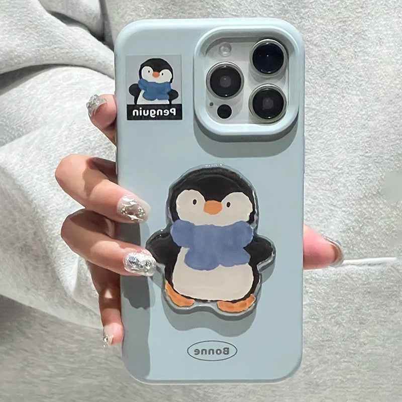 Cute Phone Cases For iPhone 12, 13, 14, 15, 16 Pro Max, 16 Plus - Cartoon Penguin Bear - Soft TPU Cover - PC1010 - Touchy Style