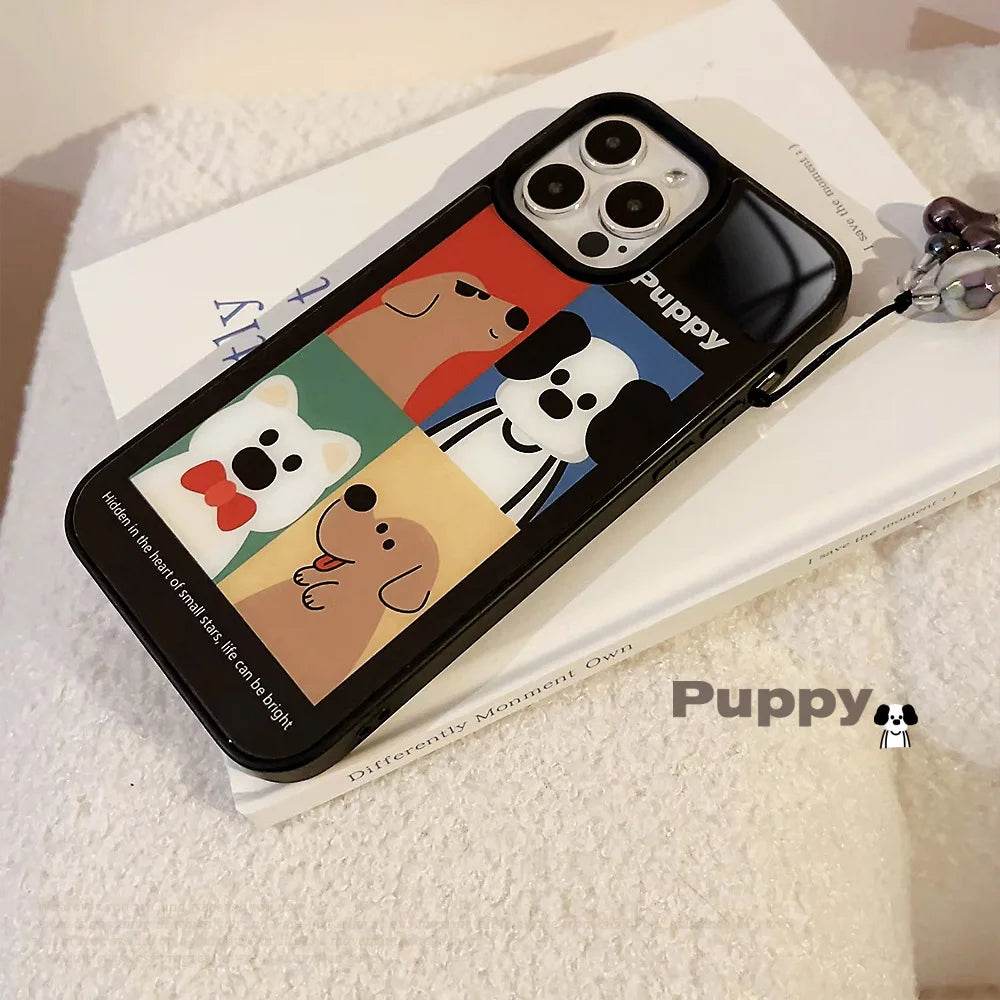 Cute Phone Cases For iPhone 16, 15, 14, 13, 12 Pro Max - Cartoon Puppy Illustration Art - Bracelet Pendant - Glass Shell Cover - CC5240 - Touchy Style