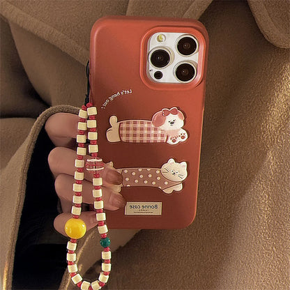 Cute Phone Case for iPhone 16, 15, 14, 13, and 12 Pro Models – Cartoon 3D Polka Dot Lattice Dog &amp; Cat – TSP437