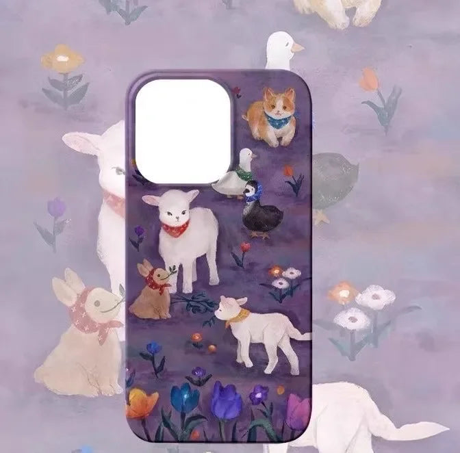 Cute Phone Cases For iPhone 16, 15 PRO MAX, 14 PRO, 13 PRO MAX, 15, 15 PLUS - Cartoon Lamb Pattern - Acrylic Hard Cover - IC2001