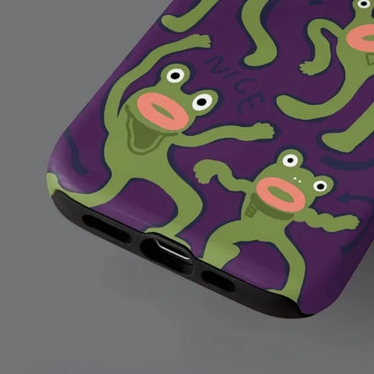 Cute Phone Cases For iPhone 15PRO MAX, 14, 13, 12, 11 PRO, 11 Plus, 15pro - Funny Frog Purple Art - Acrylic TPU Cover - PC0120