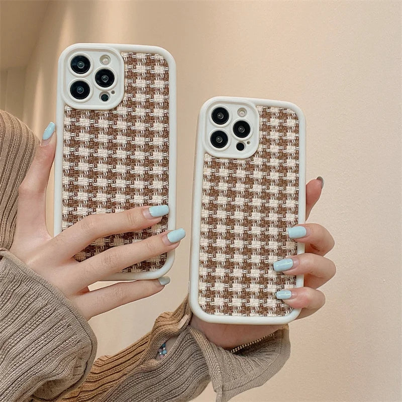 Cute Phone Cases For iPhone 15/14/13/12/11/SE/7/8  - Cloth Lattice Grid - TSP321