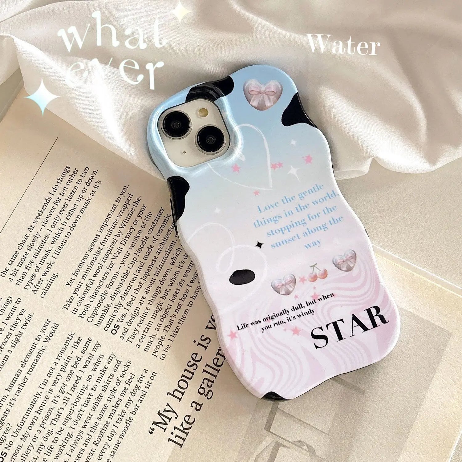 Cute Phone Cases For iPhone 16, 15, 14, 13, 12, 11 Pro Max - Cherry Wave Frame - Gradient Soft Cover - IC2490