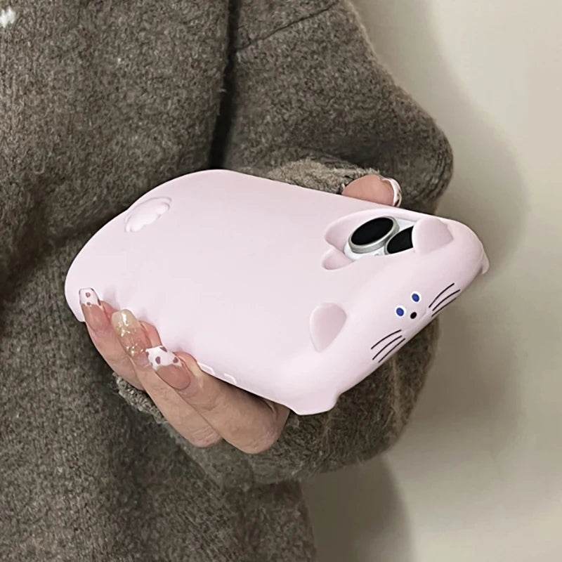 Cute Phone Cases For iPhone 16, 15, 13, 14 Pro Max - Cartoon 3D Cat Pattern - Soft Silicone Cover - PC5010 - Touchy Style