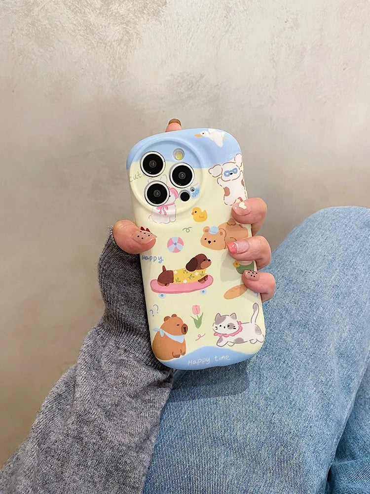 Cute Phone Cases: Cartoon Dog &amp; Cat Oval Silicone Case for iPhone 15 Pro Max, 14, 13, 11, 12 - TSP289