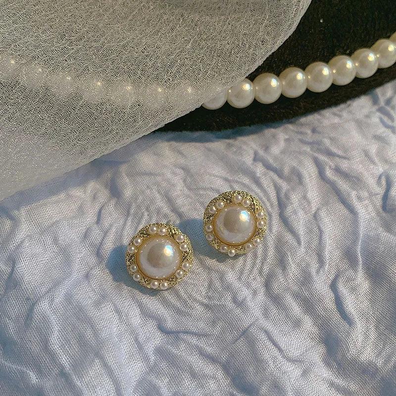 Charming Korean Earrings with White Pearls for Women - Charm Jewelry R1240