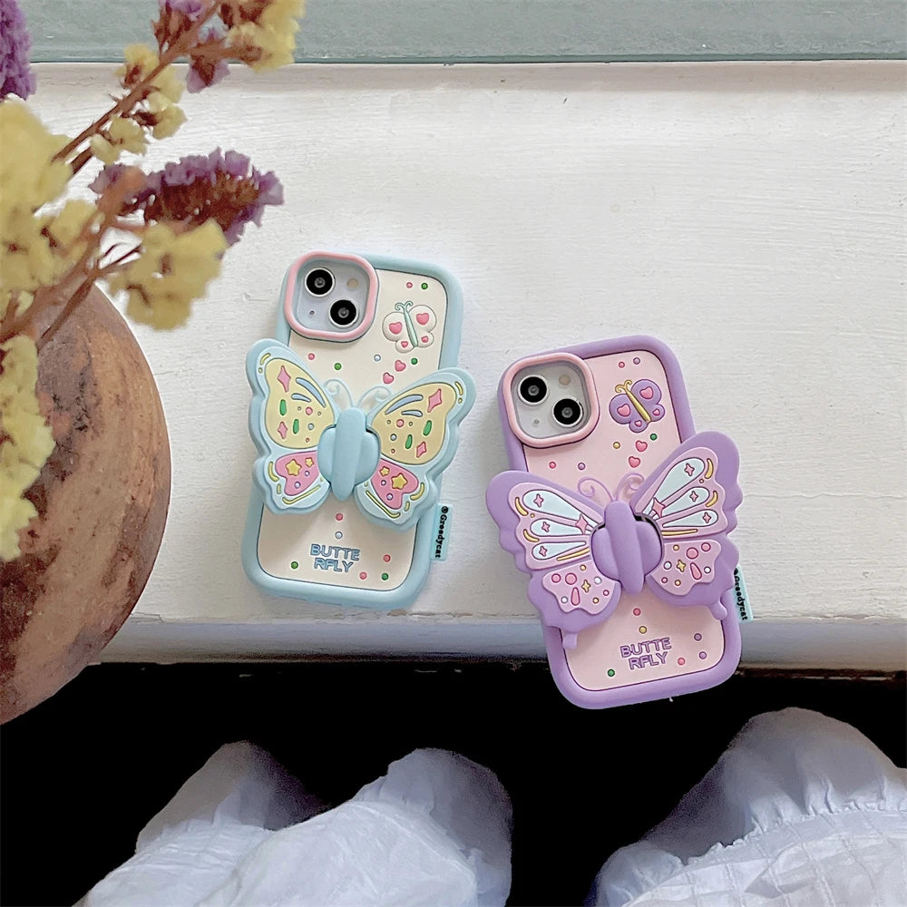 Cute Phone Cases For iPhone 15, 14, 13, 12, and 11 Pro Max - Big Butterfly Holder - Soft Cover - TSP258