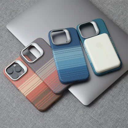 Cute Phone Cases For iPhone 16, 15, 14, and 13 Pro Max - Metal Holder, Silver Sand Carbon Fiber Pattern - TSP413