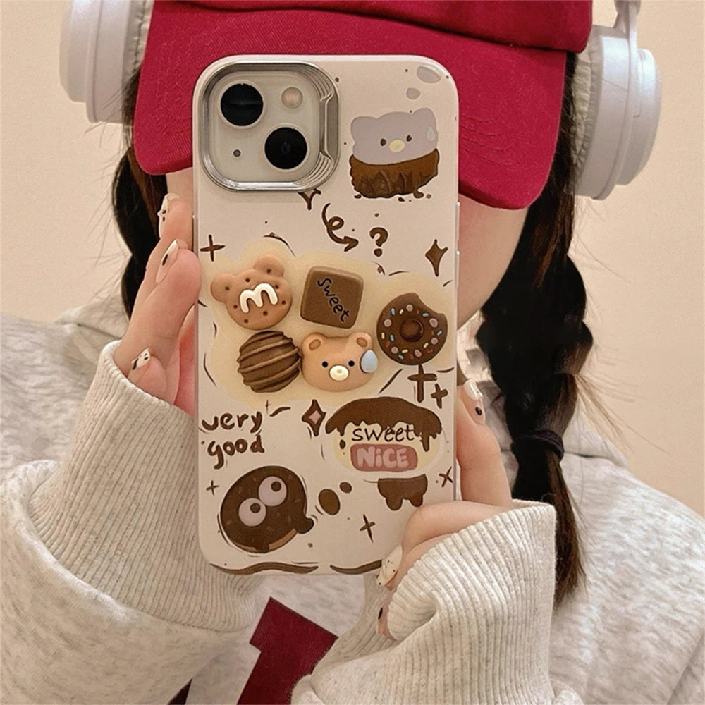 Cute Phone Cases For iPhone 15, 14, 13, 12 Pro Max, 11 - Cartoon 3D Bear Pig Donut Biscuit Pattern - Silicone Cover - PC8020