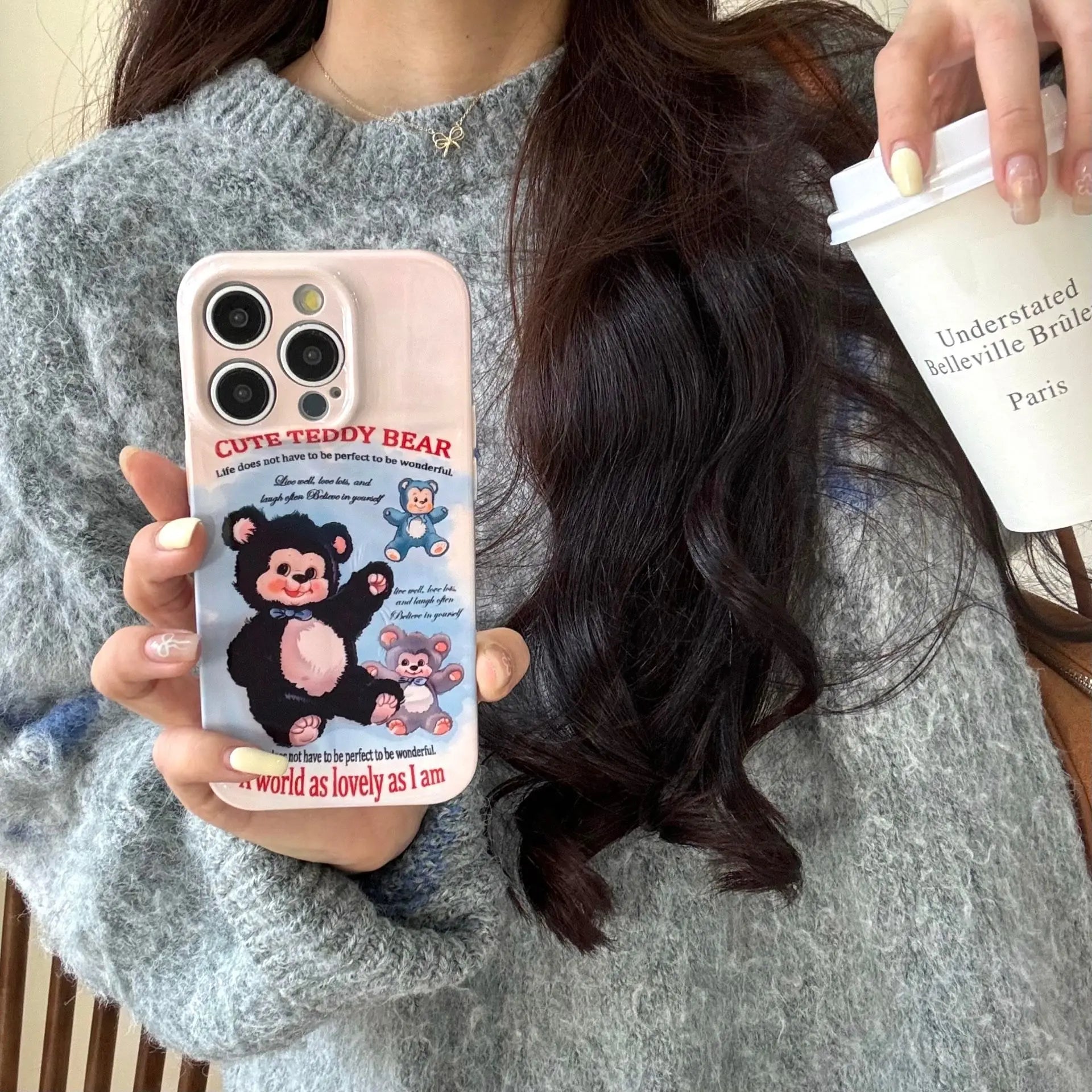 Cute Phone Cases For iPhone 16, 15, 14, 13, 12, 11 Pro Max - Plush Bear Doll Art - Cartoon Sweet Cover - CC7121