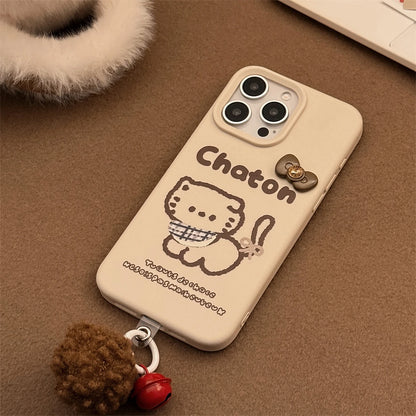 Cute Phone Cases for iPhone 16, 15, 14, 13, and 12 Pro Max with Hairball Bell Pendant - Sketch Cat - TSP436