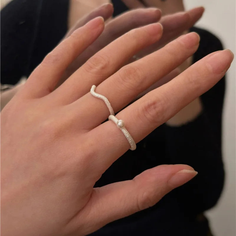 Finger Rings Charm Jewelry - Geometry Band with Pearl Design - FR3410