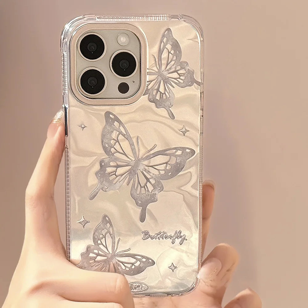 Cute Phone Cases For iPhone 15, 14, 13, 12 Pro Max, 14 Plus - Plating Water Ripple Butterfly Bumper Cover - PC2120 - Touchy Style