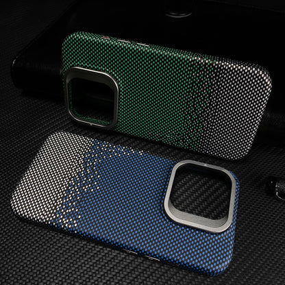 Cute Phone Cases For iPhone 16, 15, 14, and 13 Pro Max - Metal Holder, Silver Sand Carbon Fiber Pattern - TSP413