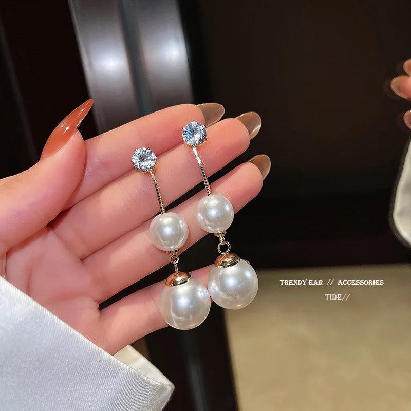 Charming Korean Earrings with White Pearls for Women - Charm Jewelry R1240