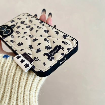 Cute Phone Cases for iPhone 16, 15, 14, 13 Pro Max - Winter Vibe Cotton Stuffed Black Roses Pattern - Chic Back Cover - PC1320