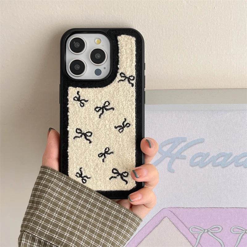 Cute Phone Cases For iPhone 16, 15, 14, 13 Pro Max - Plush Bow Tie Art - Sweet Soft Cover - CC5340