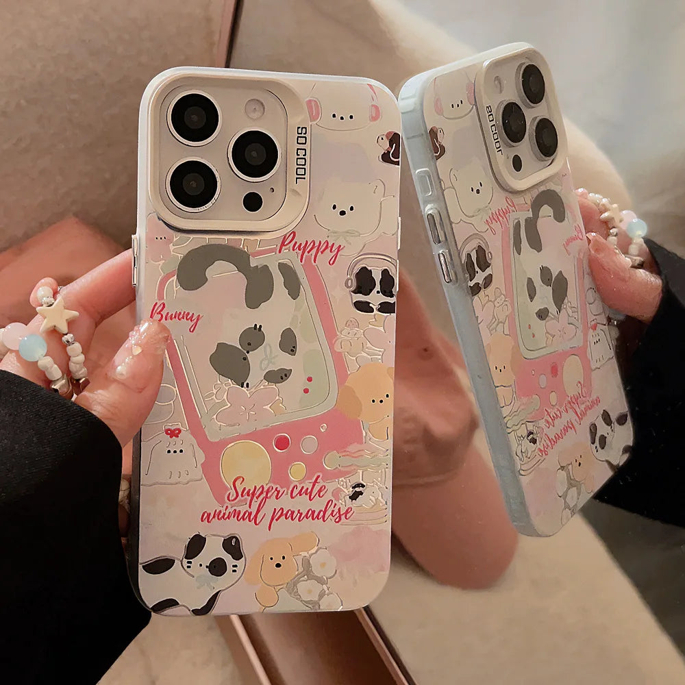 Cute Phone Cases For iPhone 15, 14, 13, 12, 11 Pro Max, 15, 14 Plus - Funny Puppy Kitten Game Plating Art Cover - IC8320 - Touchy Style