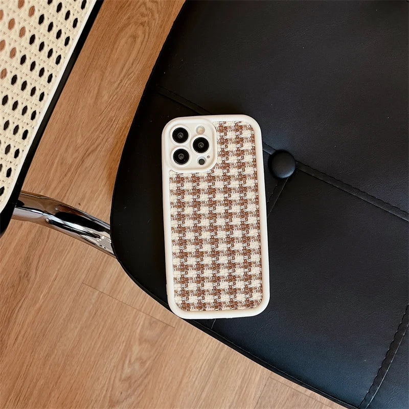 Cute Phone Cases For iPhone 15/14/13/12/11/SE/7/8  - Cloth Lattice Grid - TSP321