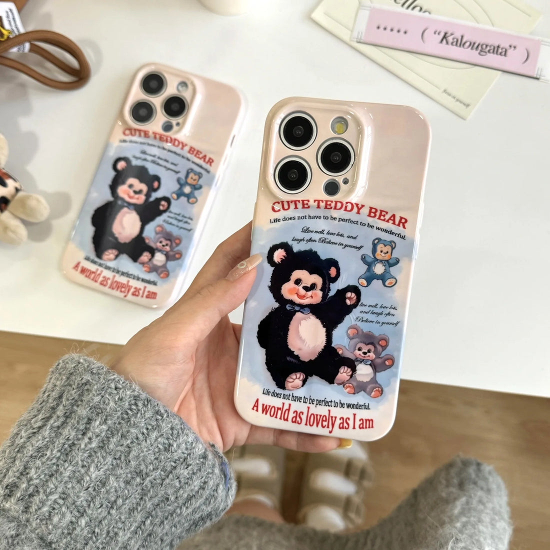 Cute Phone Cases For iPhone 16, 15, 14, 13, 12, 11 Pro Max - Plush Bear Doll Art - Cartoon Sweet Cover - CC7121 - Touchy Style