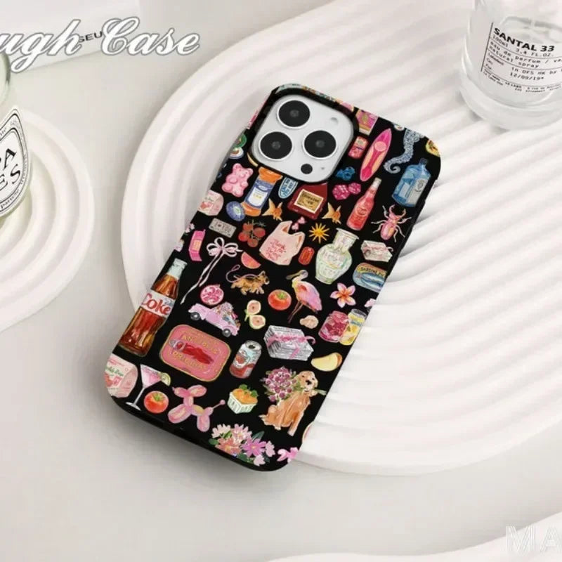 Cute Phone Cases For iPhone 16 Pro Max, 15, 14, 13, 12, 11 PRO, 11 Plus - Girly Cartoon Collage - Acrylic TPU Cover - PC7220