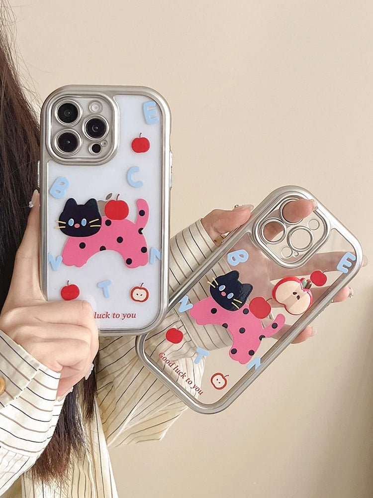 Cute Phone Cases: Cartoon Cat Silver Bumper for iPhone 11-15 Pro Max - TSP307