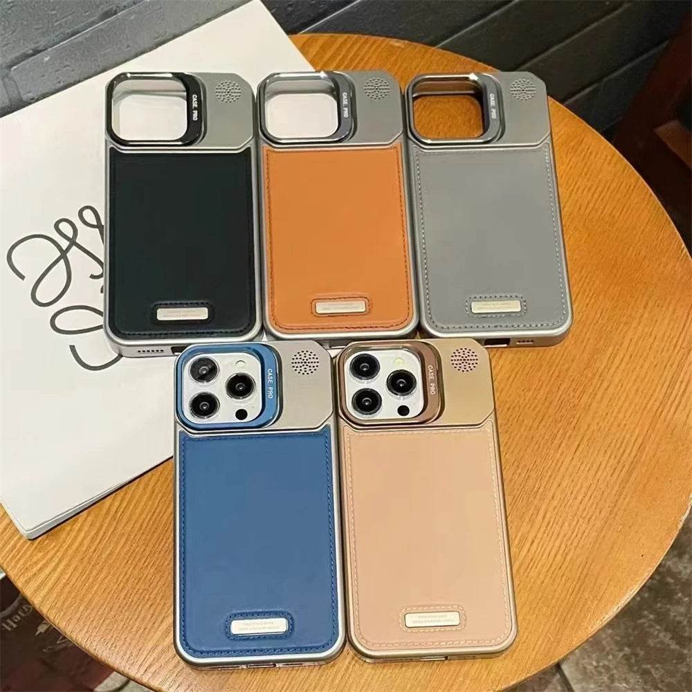 Cute Phone Cases For iPhone 16 Pro Max, 15, 14, 13, 12 Pro - Leather Cover with Alloy Lens Holder - PC1520 - Touchy Style