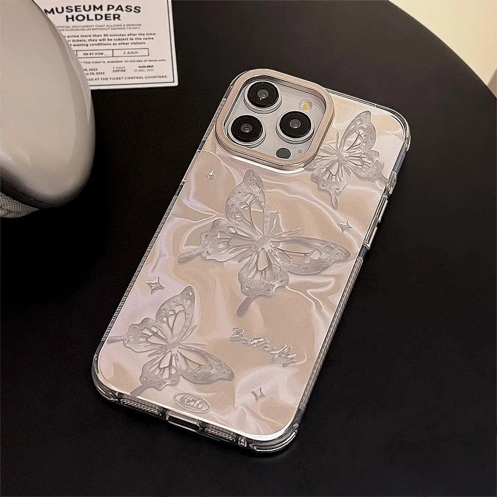 Cute Phone Cases For iPhone 15, 14, 13, 12 Pro Max, 14 Plus - Plating Water Ripple Butterfly Bumper Cover - PC2120