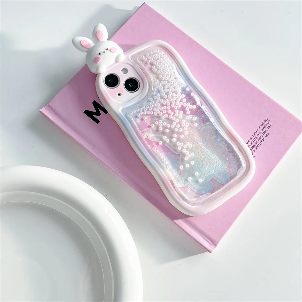 Cute Phone Cases: 3D Rabbit Quicksand Glitter Silicone for iPhone 11-15 Pro Max - TSP291