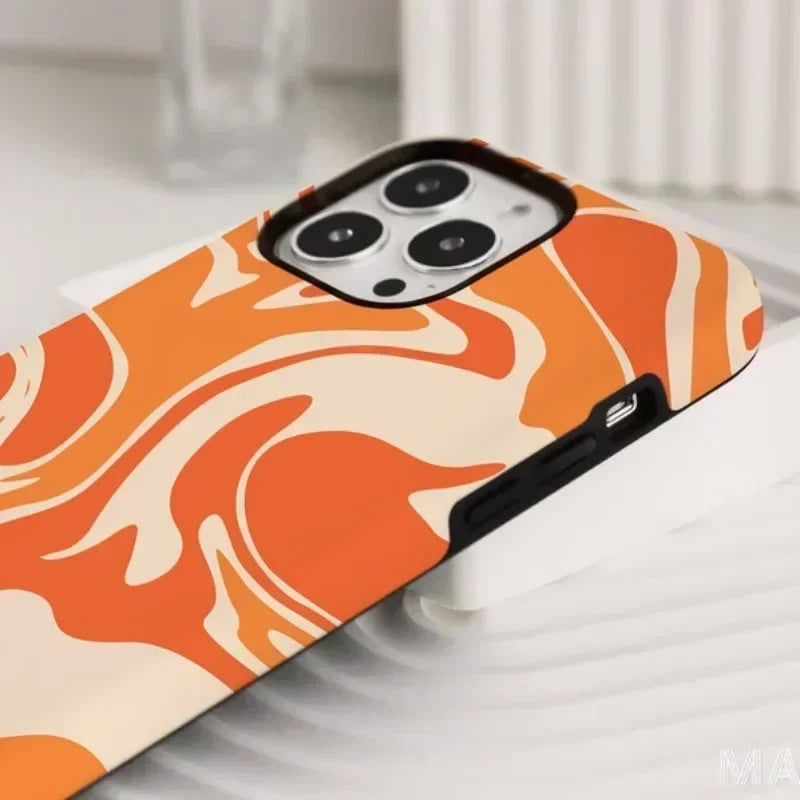 Cute Phone Cases For iPhone 16ProMax, 15, 14, 13, 12, 11 PRO, 11 Plus - Orange Line Art - Acrylic TPU Cover - IC0321