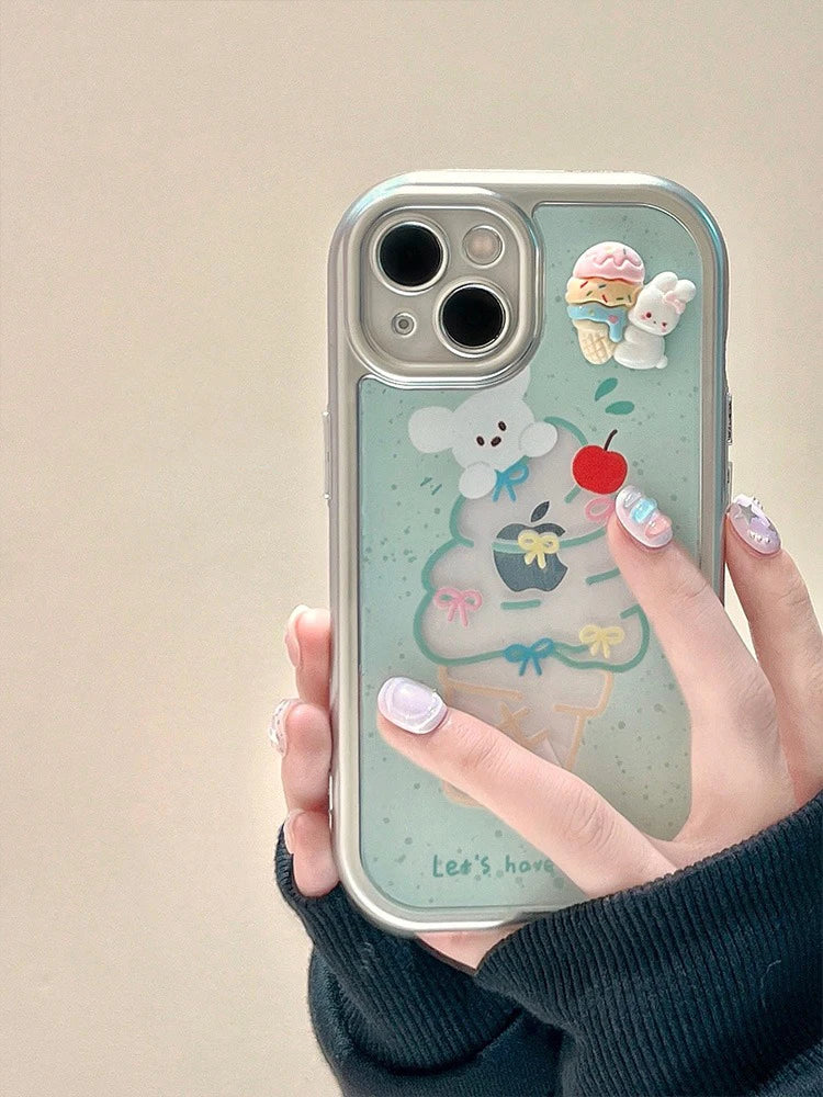 Cute Phone Cases: Sweet Ice Cream Bunny Silver Bumper for iPhone 15/14/13/12 Pro Max - TSP315