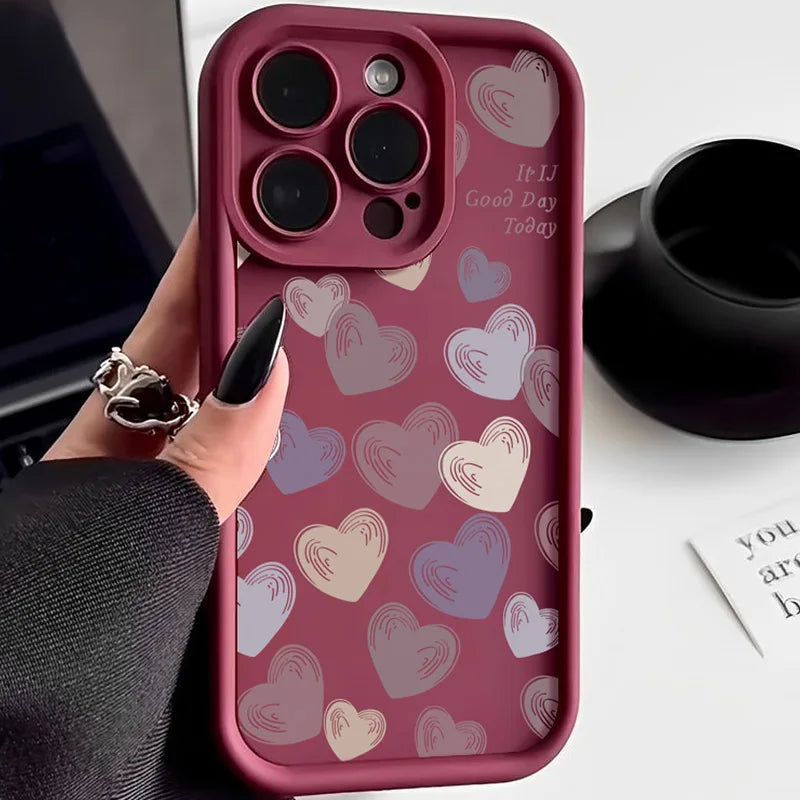 Cute Phone Cases For iPhone 16, 15, 14, 14 Pro, 14 Pro Max, 13, 12, 11, 11 Pro, X, XS, XR, 8, or 7 - Colorful Hearts - TSP518