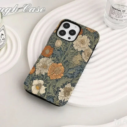 Cute Phone Cases For iPhone 16ProMax 15 14 13 12 11 PRO Plus - Vintage Floral Pattern - Acrylic TPU Cover