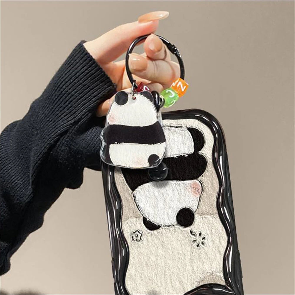 Cute Phone Cases for iPhone 15, 14 Pro Max, 13, 12, 11, XS, XR, 7, 8 Plus - Cartoon 3D Ears Panda Pendant - TSP427