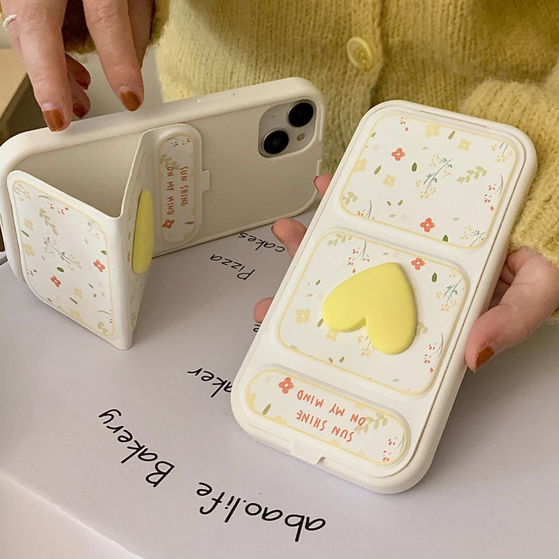 Cute Phone Cases - 3D Hearts &amp; Flower Folding Leather Covers for iPhone 12-15 Pro Max - TSP379