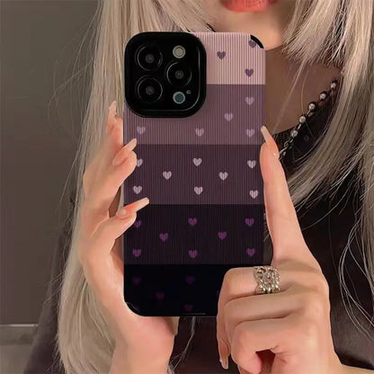 Cute Gradient Black and Purple Heart Pattern Phone Case for iPhone 15, 14, 13, 12, 11, Pro Max, Mini, XR, XS, 6, 7, 8 Plus