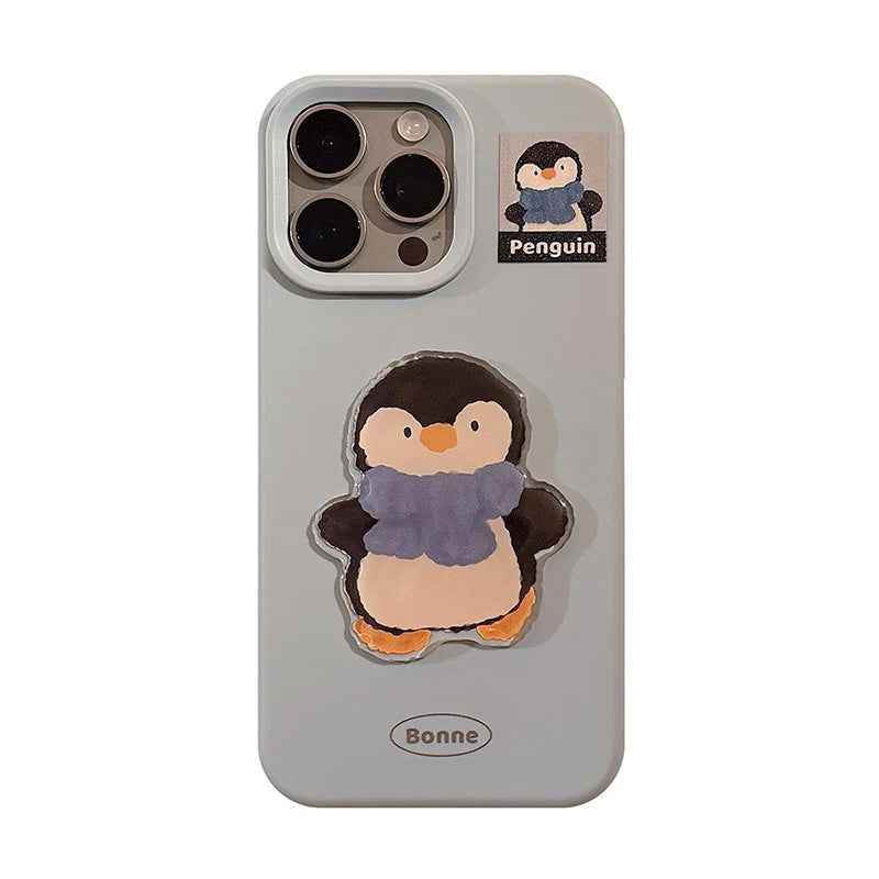 Cute Phone Cases For iPhone 12, 13, 14, 15, 16 Pro Max, 16 Plus - Cartoon Penguin Bear - Soft TPU Cover - PC1010 - Touchy Style