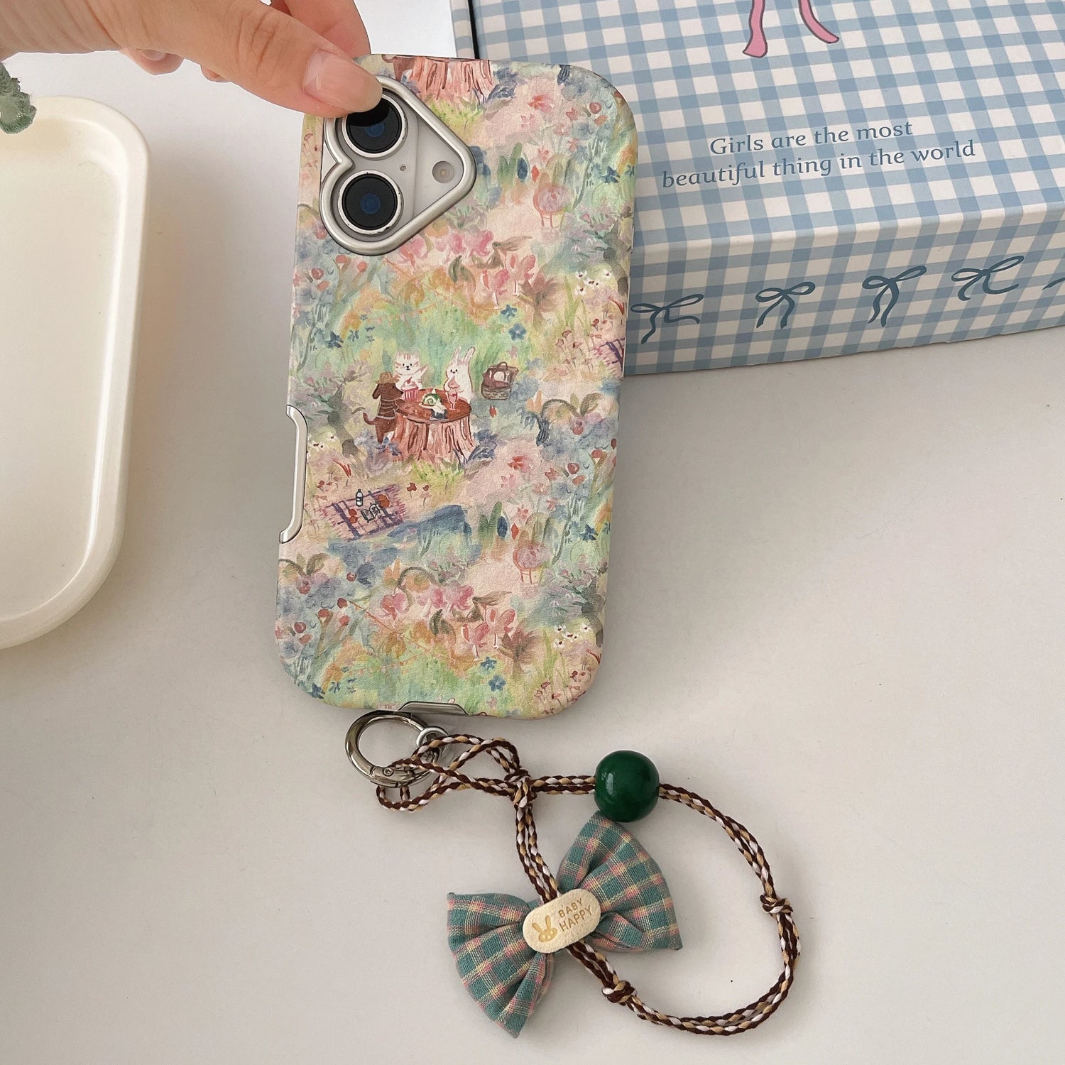 Cute Phone Cases For iPhone 16, 15, 14, 13 Pro Max - Vintage Oil Painting Animal Picnic in Garden - Electroplated Chic Cover - PC5330