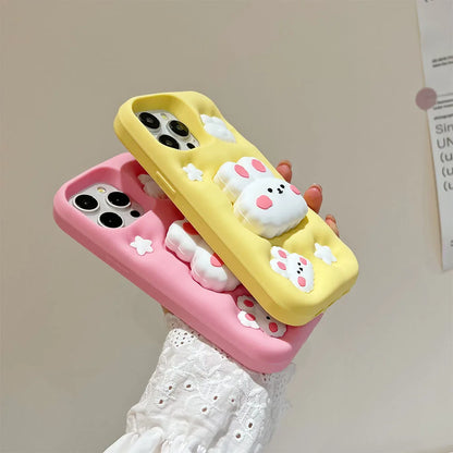 Cute Phone Cases - 3D Rabbit Folding Silicone Stand Cover for iPhone 15/14/13/12/11 Pro Max - TSP286