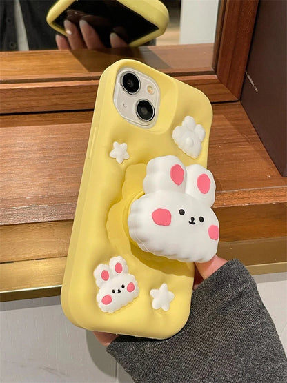 Cute Phone Cases - 3D Rabbit Folding Silicone Stand Cover for iPhone 15/14/13/12/11 Pro Max - TSP286