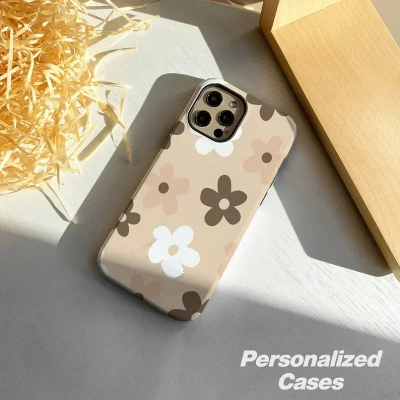 Cute Phone Cases For iPhone 16ProMax, 15, 14, 13, 12, and 11 PRO Plus models - Brown Flowers Acrylic Cover - TSP512