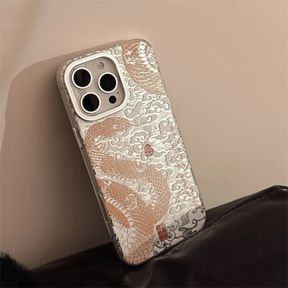 Cute Phone Cases - Chinese Electroplated Golden Snake Pattern - Auspicious Phone Case for iPhone 16 15 14 13 Pro Max Back Phone Cover