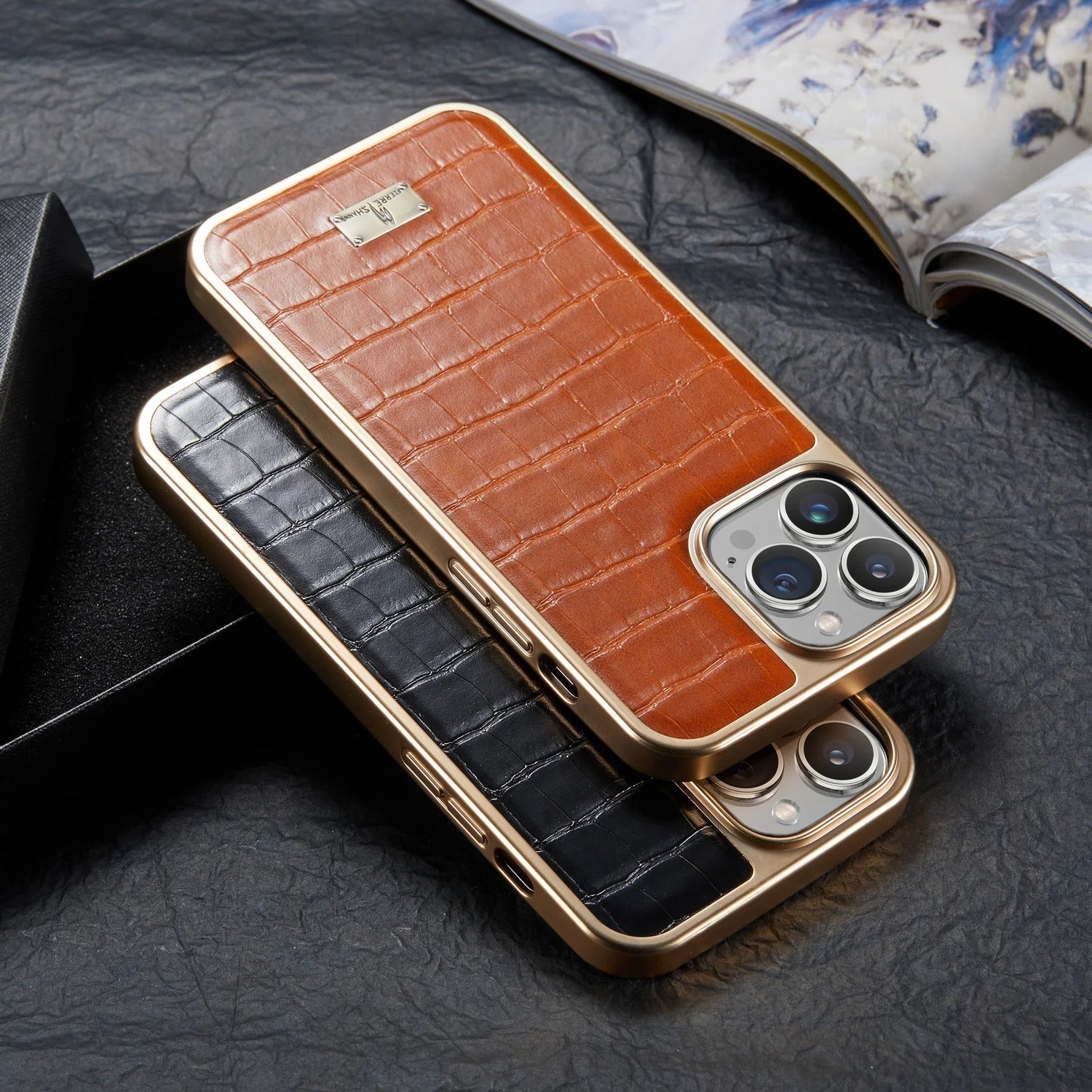 Genuine Leather Plating Bumper Shockproof Soft Back Cover Shell Case for iPhone 14, 13, 12 Pro Max, Plus