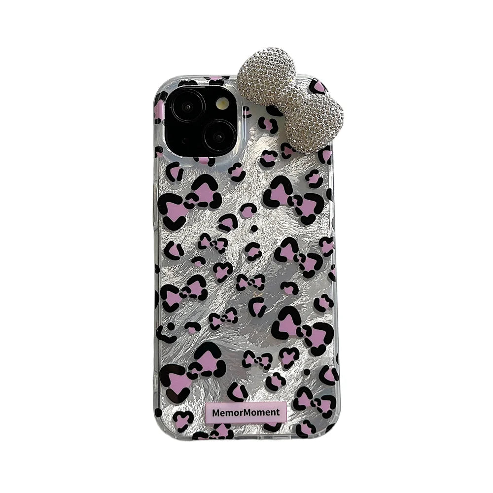 Cute Phone Cases: Stylish Leopard 3D Glitter Bow for iPhone 11-15 Pro Max - TSP317