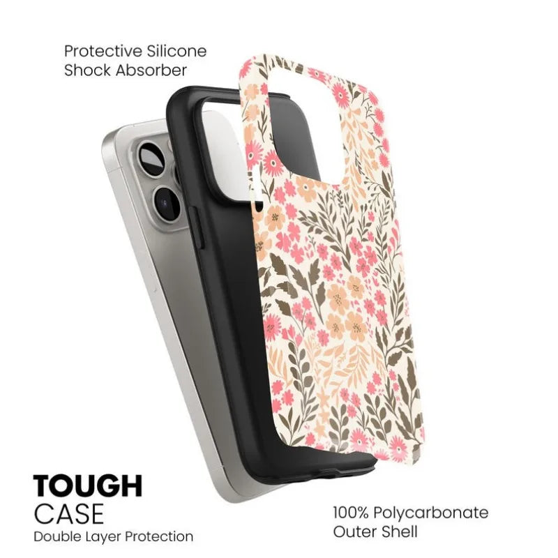 Cute Phone Cases For iPhone models 16, 15 PRO MAX, 14, 13, 12, and 11 - Pink Boho Floral - TSP505