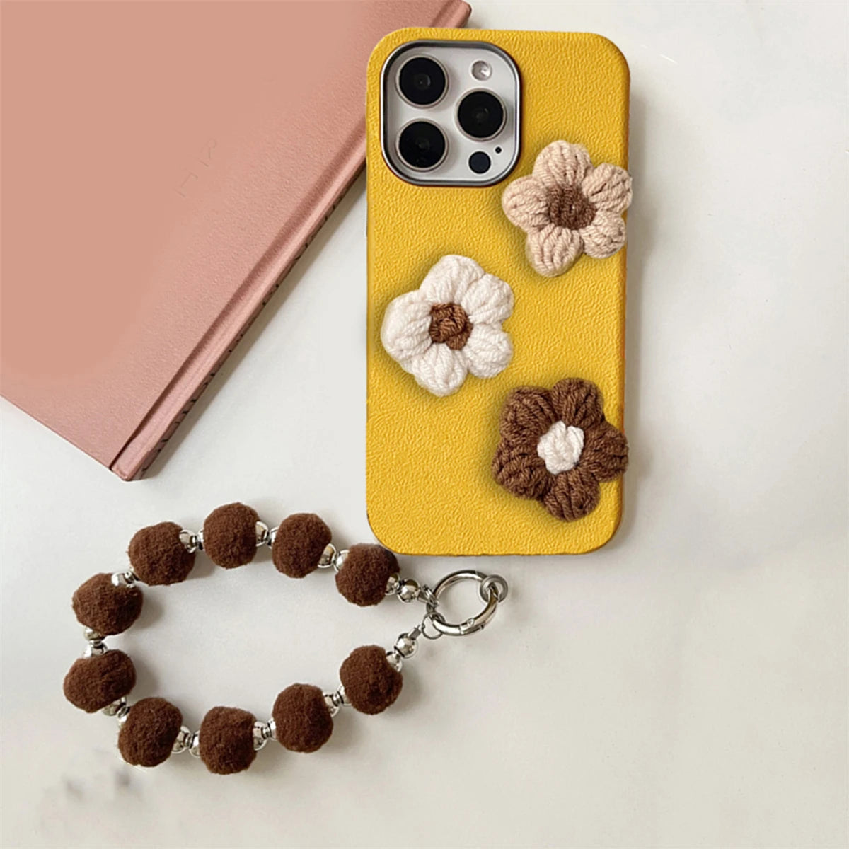 Cute Phone Cases for iPhone 11, 12, 13, 14, 15, and 16, including Pro Max and Plus versions - 3D Knitted Flower Pattern - TSP445