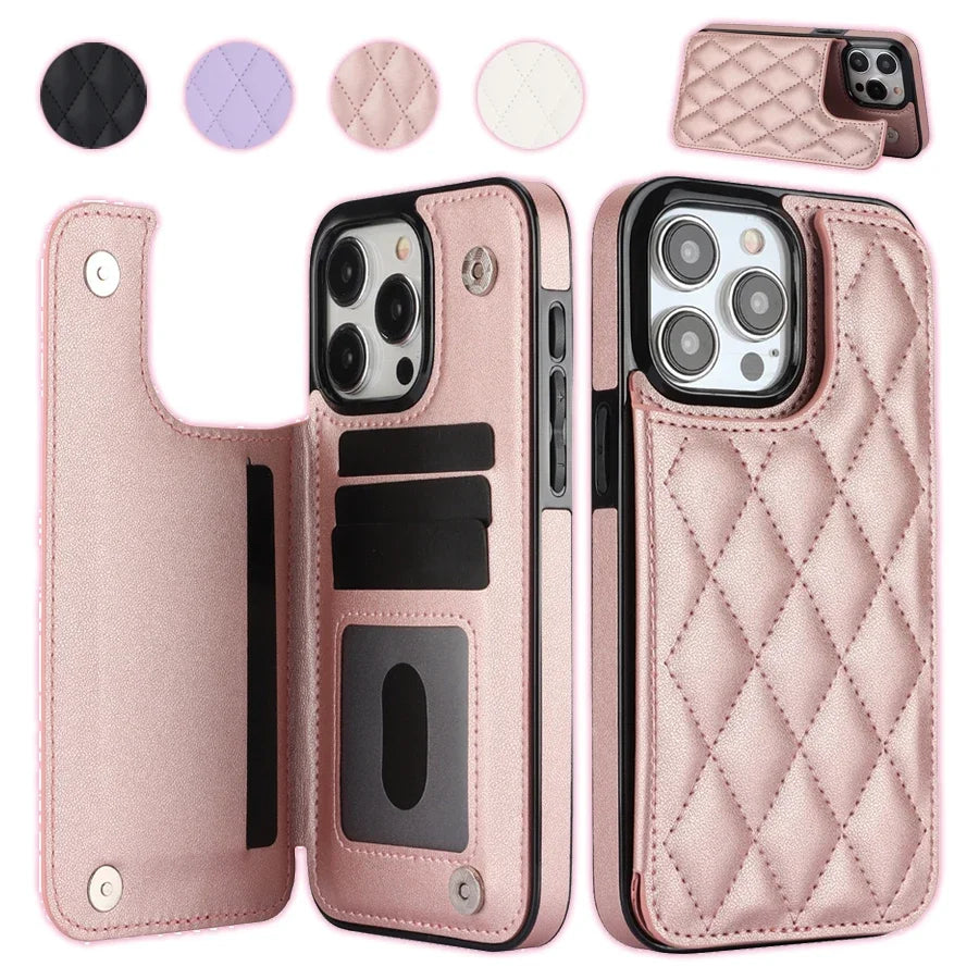 Cute Phone Cases with Card Slot Flip for iPhone 16 Pro Max, 15, 14, 13, 12, 11, SE 3, SE 2, XS, XR, 8, and 7 Plus - TSP377